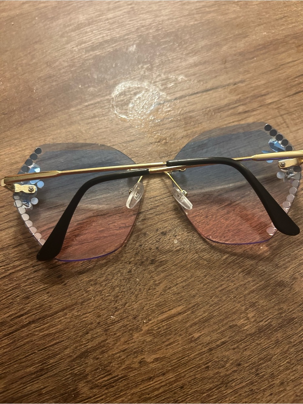 Rhinestone Accent Rimless Sunglasses - Pink Gradient - Picture 3 of 3